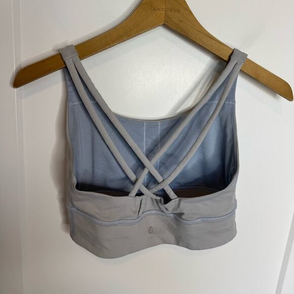 Lululemon Energy Bra Longline Sports Bra Blue Linen Strappy Back Size 8 - Picture 3 of 5